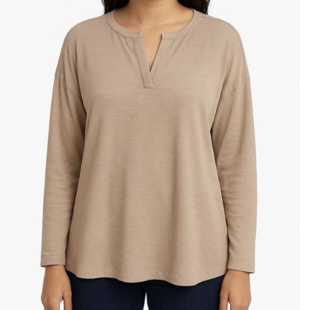 J. Jill Sweatshirt Pure Jill Organic Cotton Tan Beige Relaxed French Terry XL